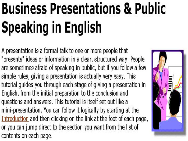 business presentations and public speaking in english